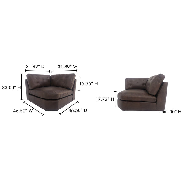 Moe's Thurlow Espresso Brown Leather Corner Chair