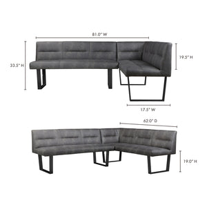 Moe's Hanlon 4-Seater Corner Bench Dark Grey