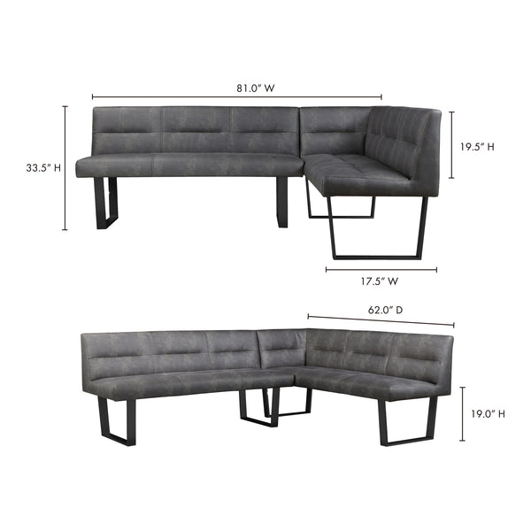 Moe's Hanlon 4-Seater Corner Bench Dark Grey