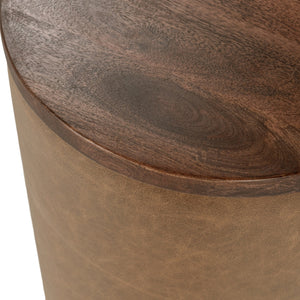 Andra Leather Round Accent Table - Sedona Brown