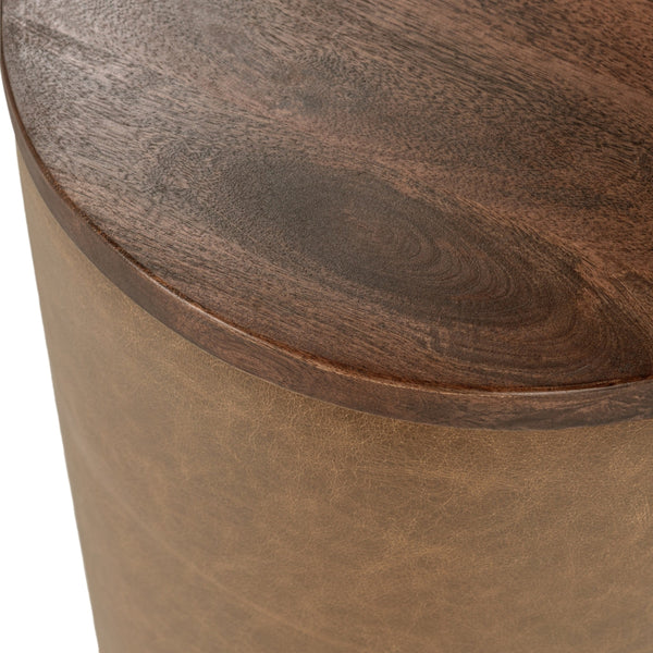 Andra Leather Round Accent Table - Sedona Brown