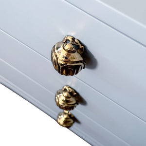 SIX DRAWER ROUNDED EDGE CHEST WITH BRASS BEETLE KNOB IN LIGHT BLUE MATTE LACQUER