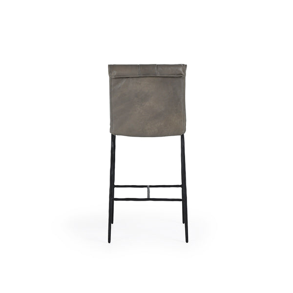 Mayer Leather Counter Stool with Hammered Iron Legs
