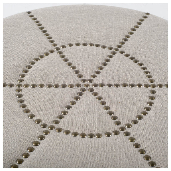 Beacon 20.5"H Cream Fabric w/ Metal Tacks Round Ottoman