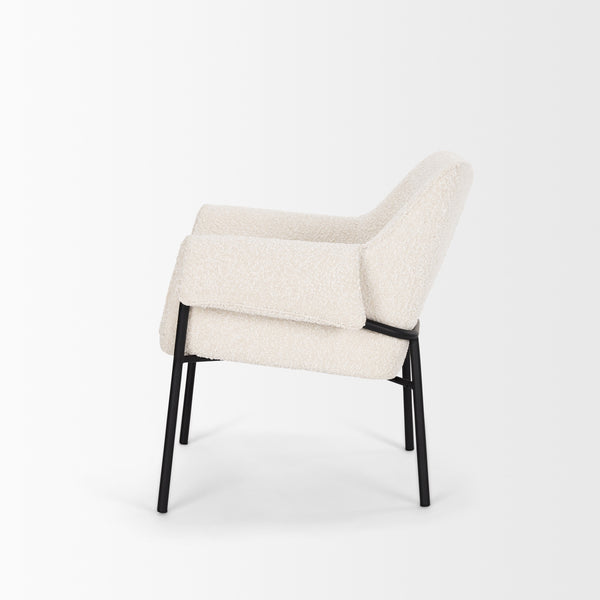Brently Accent Chair w/ Cream Boucle Fabric & Matte Black Metal Legs