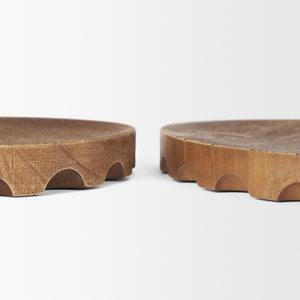 Waverly Round Light Brown Wood Scalloped Edged Trays