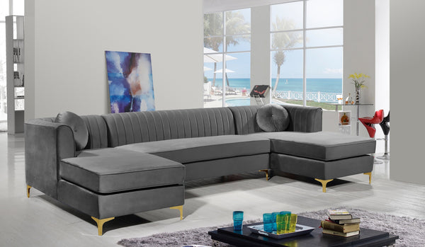Wendell 3pc. Sectional In Grey Velvet