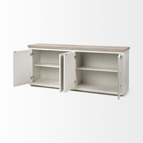 Fairview III Solid Wood Brown Top & White Frame 4 Cabinet Door Sideboard