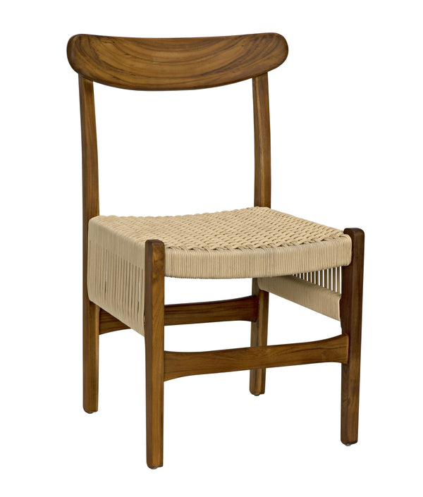 Shagira Teak Chair with Flat Clear Coat and Woven Rope Seat