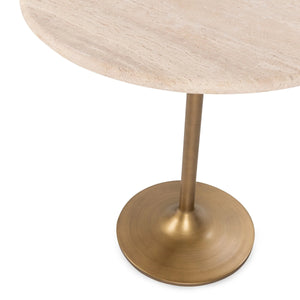 Malani Travertine Gathering Table with Iron Tulip Base