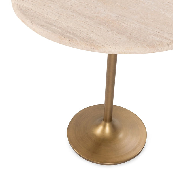 Malani Travertine Gathering Table with Iron Tulip Base