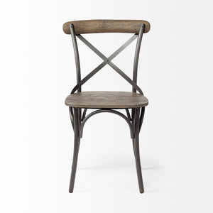 Etienne I Brown Solid Wood Seat Grey Iron Frame Dining Chair