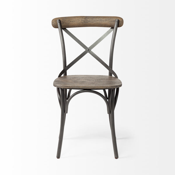 Etienne I Brown Solid Wood Seat Grey Iron Frame Dining Chair