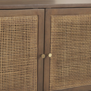 Grier 65.0L x 18.75W x 23.0H Medium Brown Solid Wood W/Cane Media Console