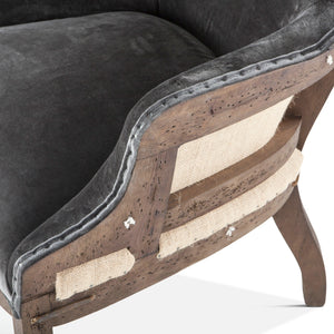 Elizabeth Gray Velvet Armchair with Exposed Frame and Solid Wood Legs
