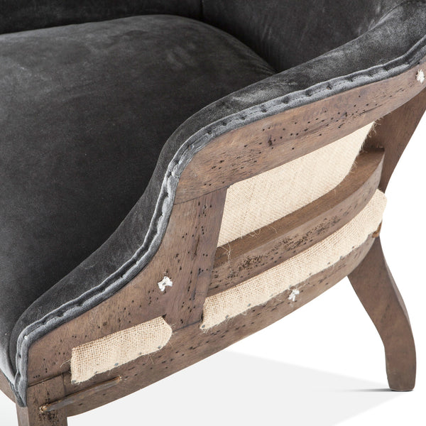 Elizabeth Gray Velvet Armchair with Exposed Frame and Solid Wood Legs