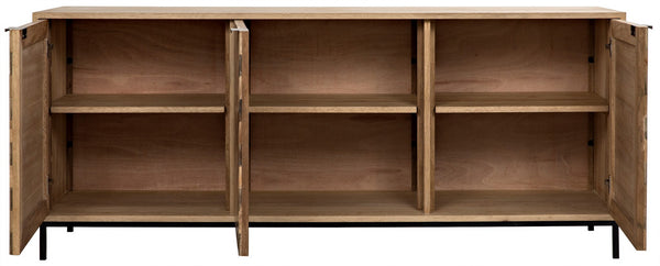 Herringbone Walnut and Veneer Sideboard with Matte Black Industrial Steel Base in Dark and Washed Walnut Finish