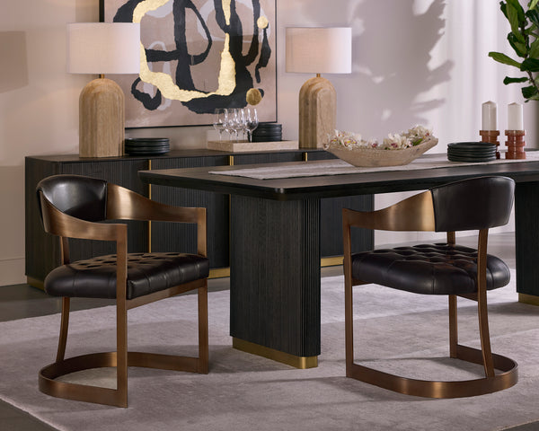 BEAUMONT DINING ARMCHAIR - ANTIQUE BRASS - CANTINA BLACK
