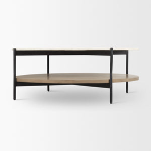 Larkin Marble Top w/ Brown Wood Shelf Round Coffee Table