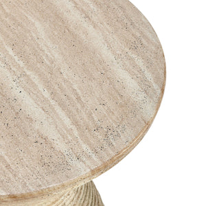 Fern Outdoor Round Accent Table, Travertine Beige