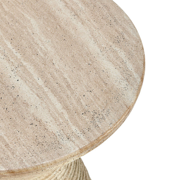 Fern Outdoor Round Accent Table, Travertine Beige