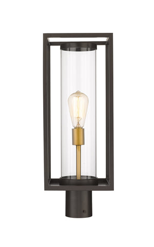 Dunbroch 1 Light Outdoor Post Mount Fixture in Deep Bronze + Outdoor Brass Finish