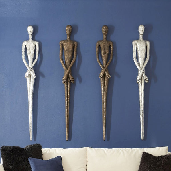 Skinny Female Wall Art, Resin, Bronze