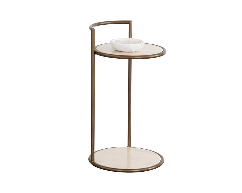 PARGA END TABLE - RUSTIC BRONZE - TRAVERTINE LOOK