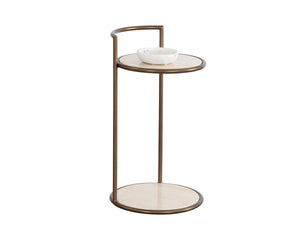 PARGA END TABLE - RUSTIC BRONZE - TRAVERTINE LOOK