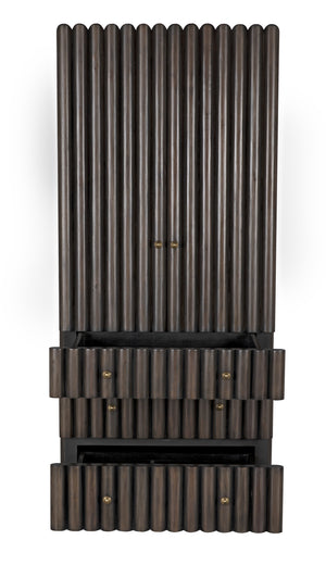 Amunet Mahogany Hutch in Pale Finish with Light Brown Trim and Brass Pulls