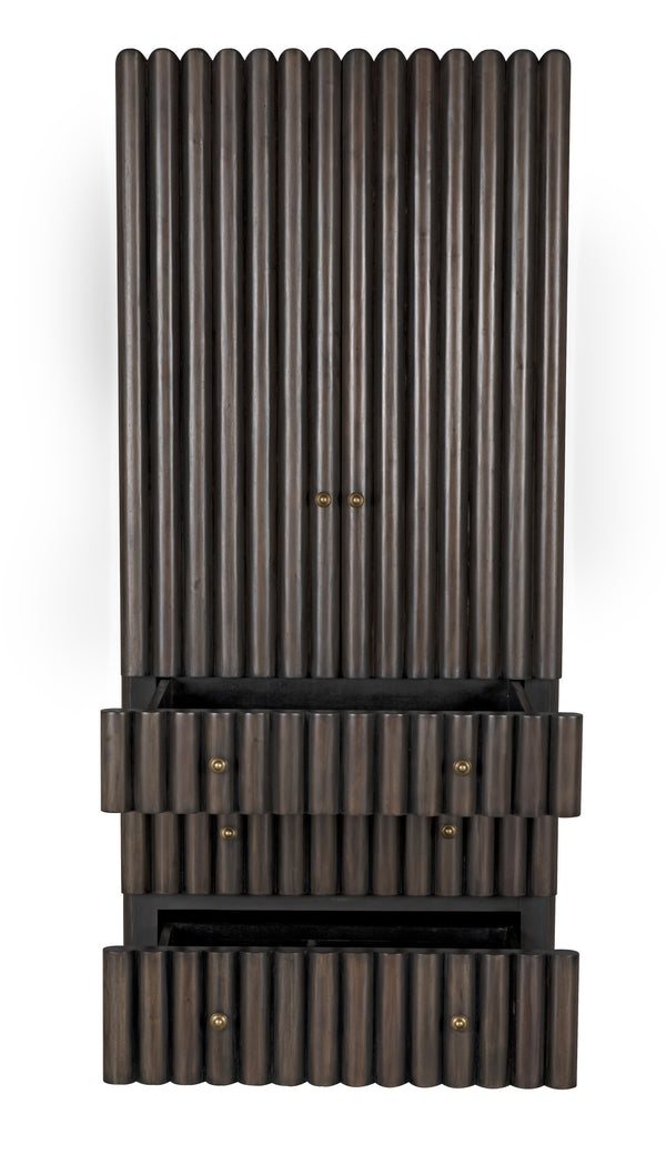 Amunet Mahogany Hutch in Pale Finish with Light Brown Trim and Brass Pulls