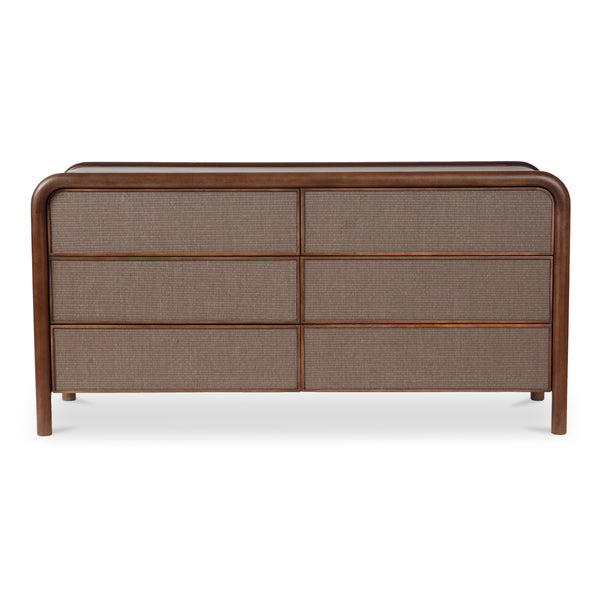 Rye 6 Drawer Dresser in Warm Brown with Soft Rush Front