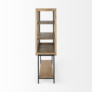 Arelius 36L x 18W x 63H Light Brown Wood W/ Black Metal Base Display Cabinet