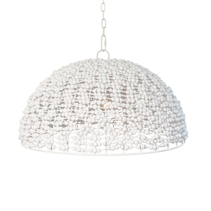 DOME SHAPED PENDANT WRAPPED WITH WHITEWASH WOOD BEADS