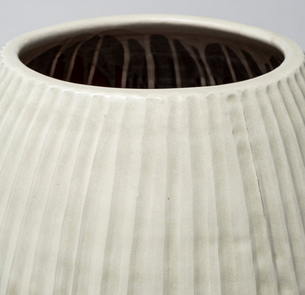Reyan Large 28.5" Pearl White Ceramic Striped Vase