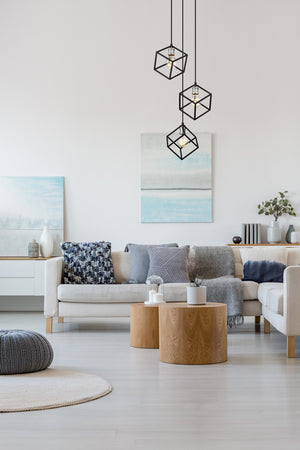 Vertical 3 Light Pendant in Matte Black + Brushed Nickel Finish