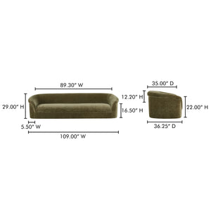 Moe's Thora Sofa Dark Green Velvet