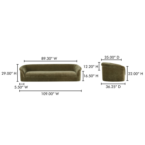 Moe's Thora Sofa Dark Green Velvet