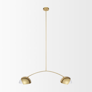 Cybill Brushed Brass w/ White Metal Shades 2-Light Chandelier
