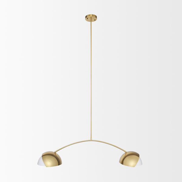 Cybill Brushed Brass w/ White Metal Shades 2-Light Chandelier