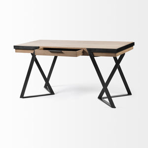 Steinbeck 61L x 28.75W x 30H Light Brown Wooden Iron Frame Office Desk