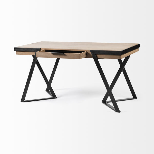 Steinbeck 61L x 28.75W x 30H Light Brown Wooden Iron Frame Office Desk