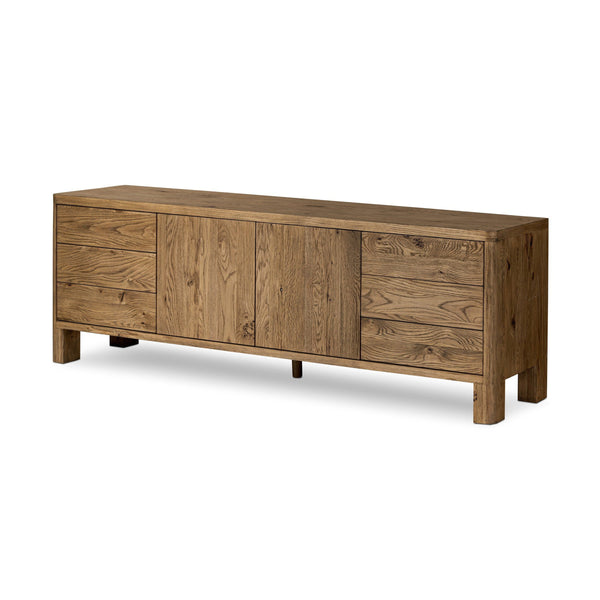 Noeline Media Console In Worn Oak And Worn Oak Veneer And Resawn Worn Oak