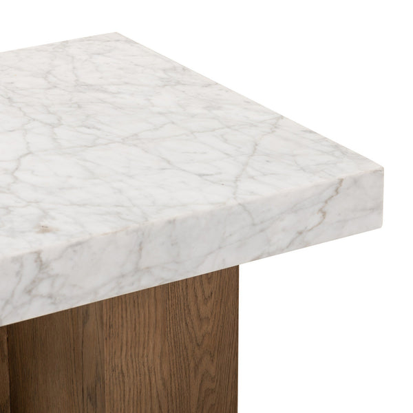 Bellamy End Table In White Carrera Marble