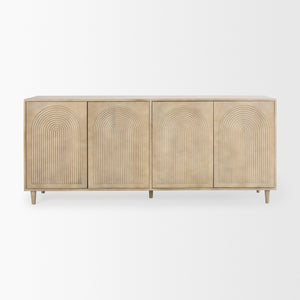 Tucker Light Brown Wood w/ Carved Arch Pattern 4 Door Sideboard