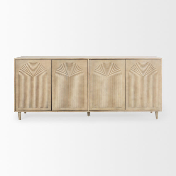 Tucker Light Brown Wood w/ Carved Arch Pattern 4 Door Sideboard
