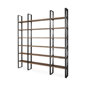 Taunton II 80L x 10.5W x 90H Dark Brown Wood And Black Iron Six Shelving Unit