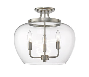 Joliet 3 Light Semi Flush Mount in Brushed Nickel Finish