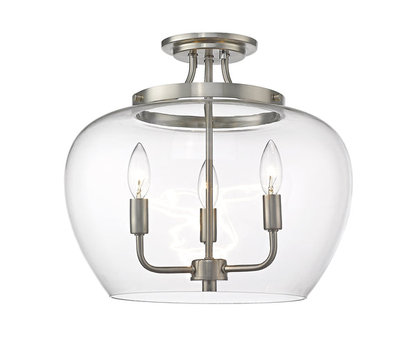 Joliet 3 Light Semi Flush Mount in Brushed Nickel Finish