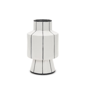 Dinah Small White w/ Black Stripes  Ceramic Vase